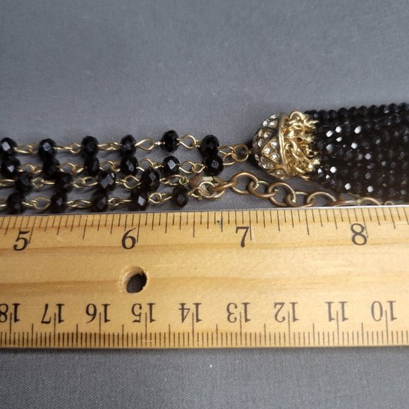 Womens Gold Tone Metal and Black Beaded Fashion Necklace Tassel Pendant 24 in - Picture 7 of 9